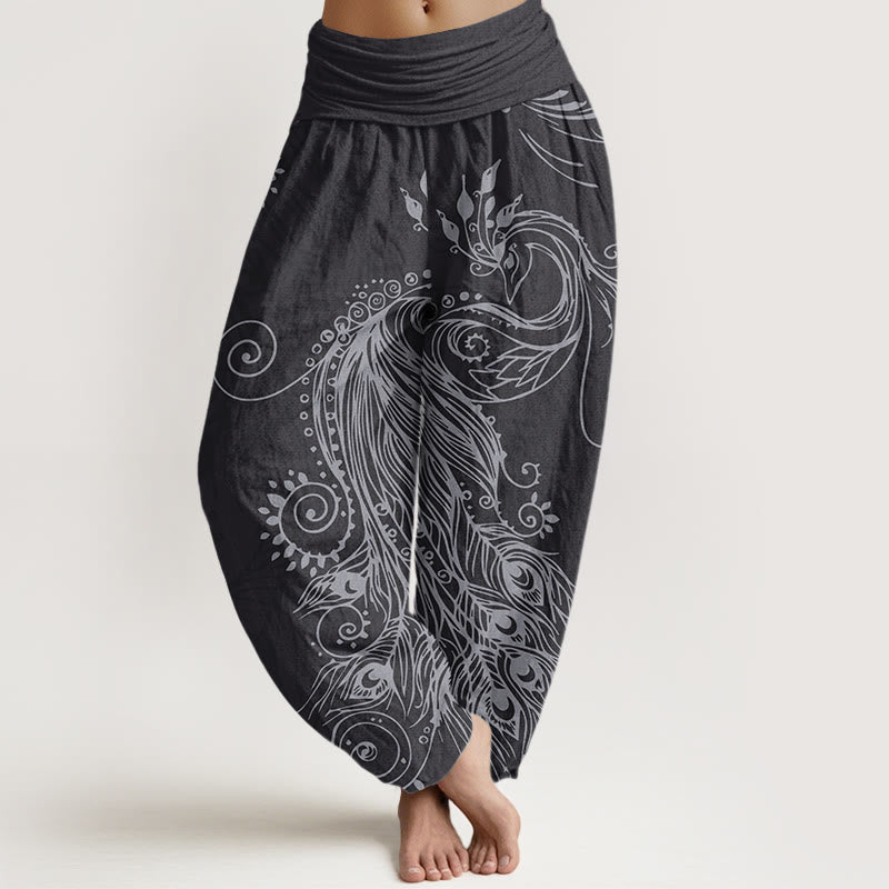 Cotton Casual Peacock Design Women's Elastic Waist Harem Pants