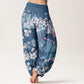 Cotton Casual Dragon Cherry Blossoms Women's Elastic Waist Harem Pants