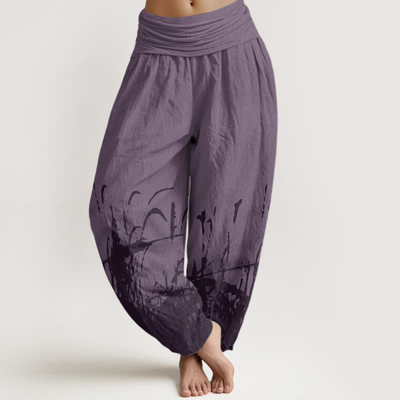 Cotton Wild Grass Pattern Women's Elastic Waist Harem Pants