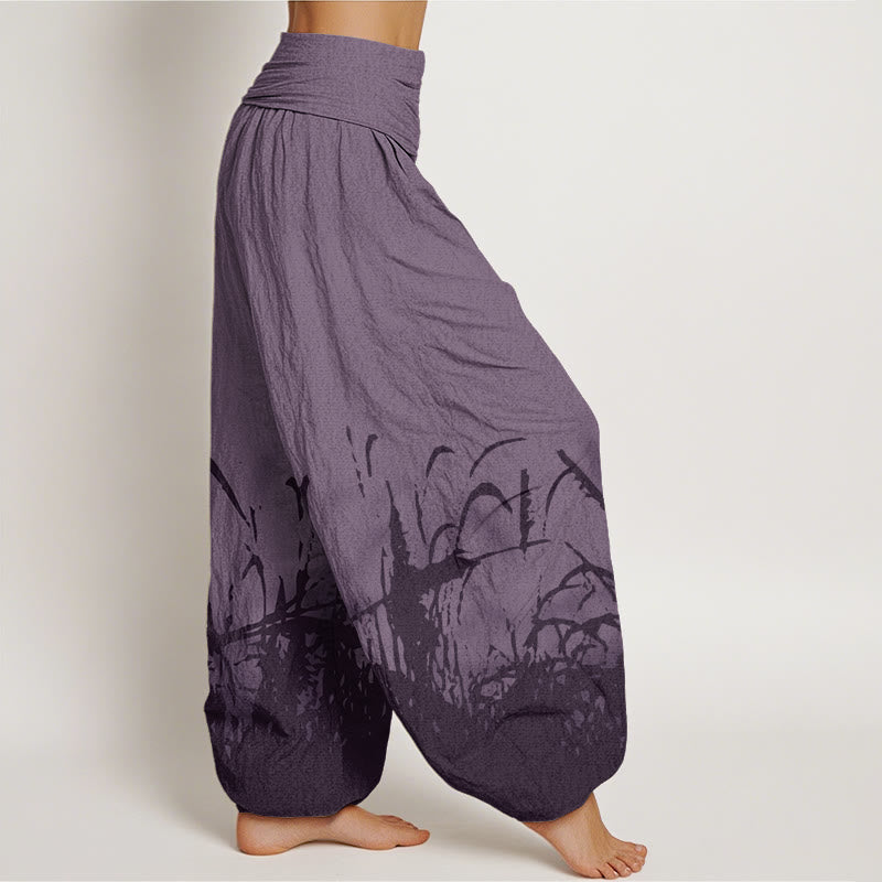 Cotton Wild Grass Pattern Women's Elastic Waist Harem Pants