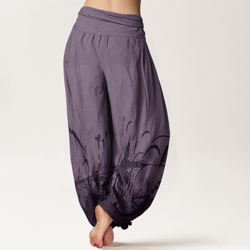 Cotton Wild Grass Pattern Women's Elastic Waist Harem Pants