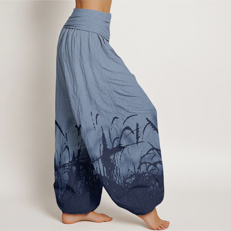 Cotton Wild Grass Pattern Women's Elastic Waist Harem Pants