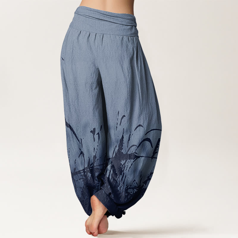 Cotton Wild Grass Pattern Women's Elastic Waist Harem Pants