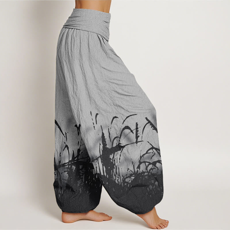 Cotton Wild Grass Pattern Women's Elastic Waist Harem Pants