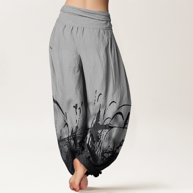 Cotton Wild Grass Pattern Women's Elastic Waist Harem Pants