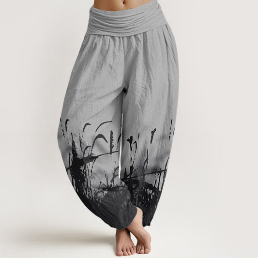 Cotton Wild Grass Pattern Women's Elastic Waist Harem Pants