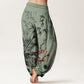 Cotton Plum Blossoms Bamboo Orchids Chrysanthemums Pattern Women's Elastic Waist Harem Pants