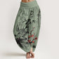 Cotton Plum Blossoms Bamboo Orchids Chrysanthemums Pattern Women's Elastic Waist Harem Pants