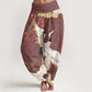 Cotton Cranes Flowers Auspicious Clouds pattern Women's Elastic Waist Harem Pants