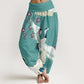 Cotton Cranes Flowers Auspicious Clouds pattern Women's Elastic Waist Harem Pants