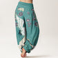 Cotton Cranes Flowers Auspicious Clouds pattern Women's Elastic Waist Harem Pants