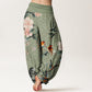 Cotton Warbler Bird Blooming Flower Branches Mandala Pattern Women's Elastic Waist Harem Pants