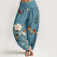 Cotton Warbler Bird Blooming Flower Branches Mandala Pattern Women's Elastic Waist Harem Pants