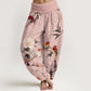 Cotton Warbler Bird Blooming Flower Branches Mandala Pattern Women's Elastic Waist Harem Pants