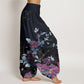 Cotton Blooming Roses Pattern Women's Elastic Waist Harem Pants