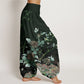 Cotton Blooming Roses Pattern Women's Elastic Waist Harem Pants