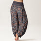Cotton Casual Flower Vine Leaves Pattern Women's Elastic Waist Harem Pants