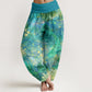 Cotton Koi Fish Lotus Moon Stars Pattern Women's Elastic Waist Harem Pants