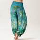 Cotton Koi Fish Lotus Moon Stars Pattern Women's Elastic Waist Harem Pants