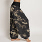 Cotton White Sakura Flower Pattern Women's Elastic Waist Harem Pants
