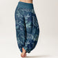 Cotton Casual Floral Leaves Women's Elastic Waist Harem Pants