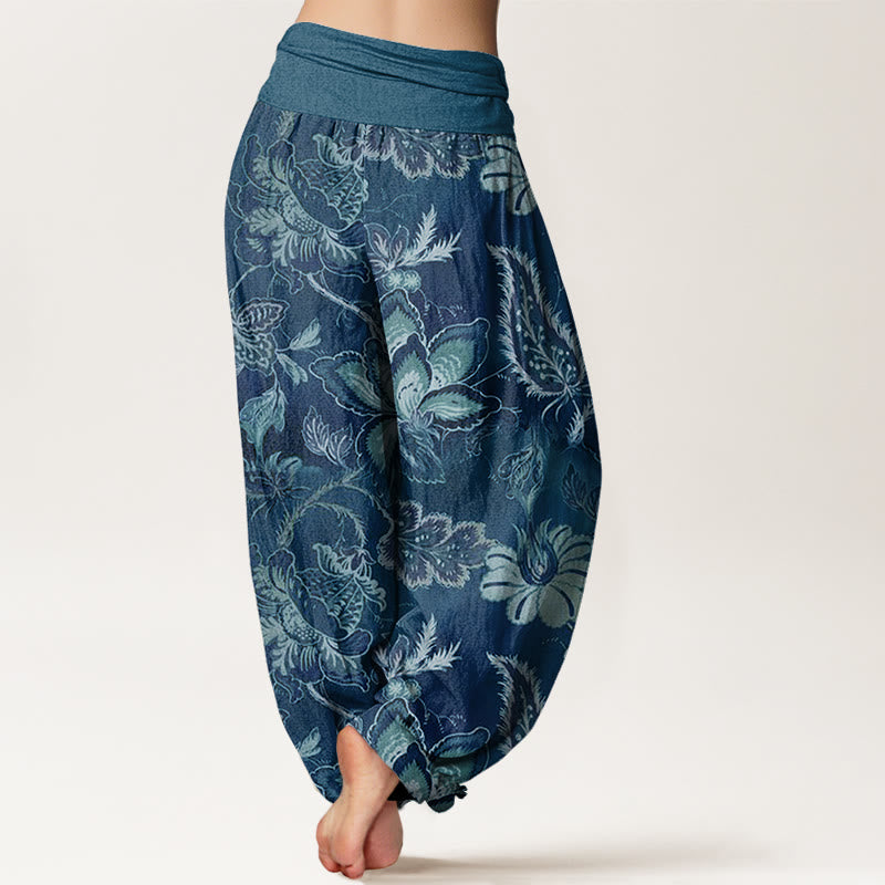 Cotton Casual Floral Leaves Women's Elastic Waist Harem Pants