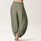 Cotton Dharma Wheel Lotus OM Pattern Women's Elastic Waist Harem Pants