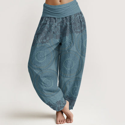 Cotton Casual Flowers Compass Design Women's Elastic Waist Harem Pants