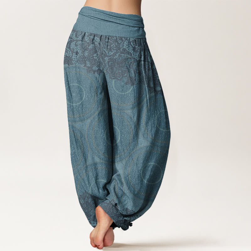 Cotton Casual Flowers Compass Design Women's Elastic Waist Harem Pants