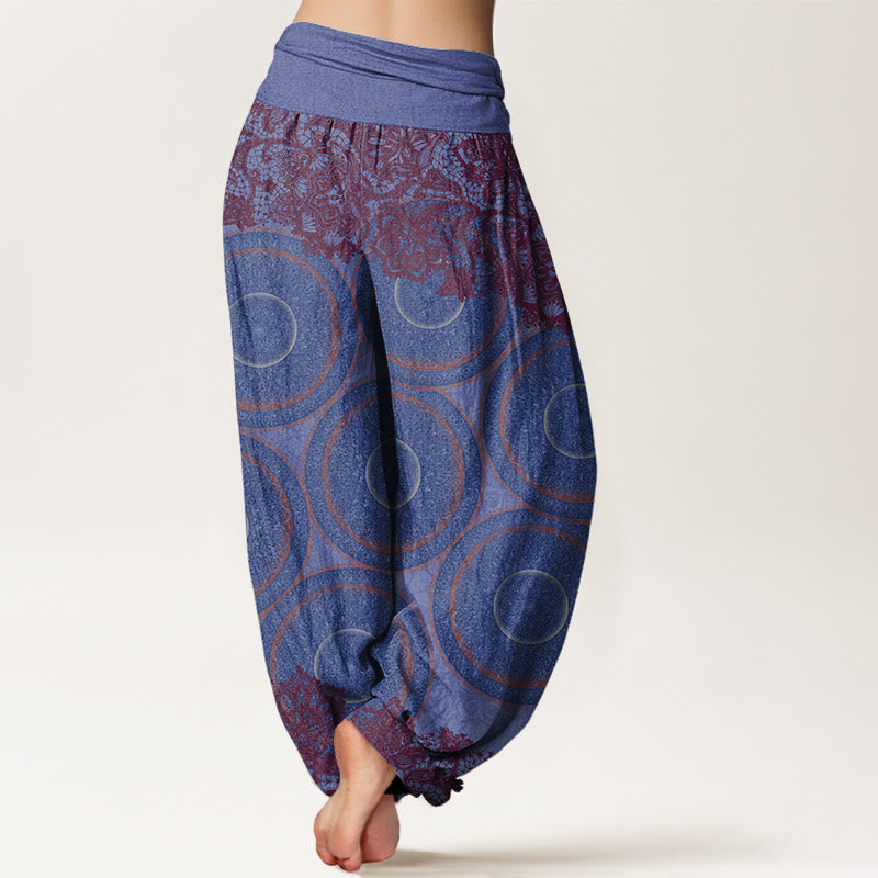 Cotton Casual Flowers Compass Design Women's Elastic Waist Harem Pants