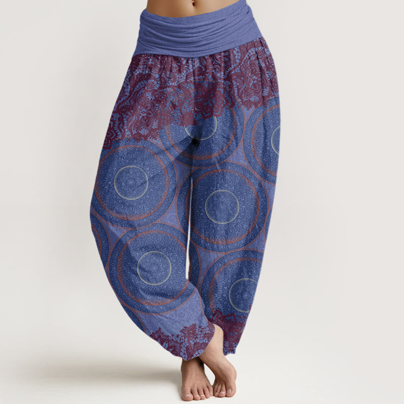 Cotton Casual Flowers Compass Design Women's Elastic Waist Harem Pants
