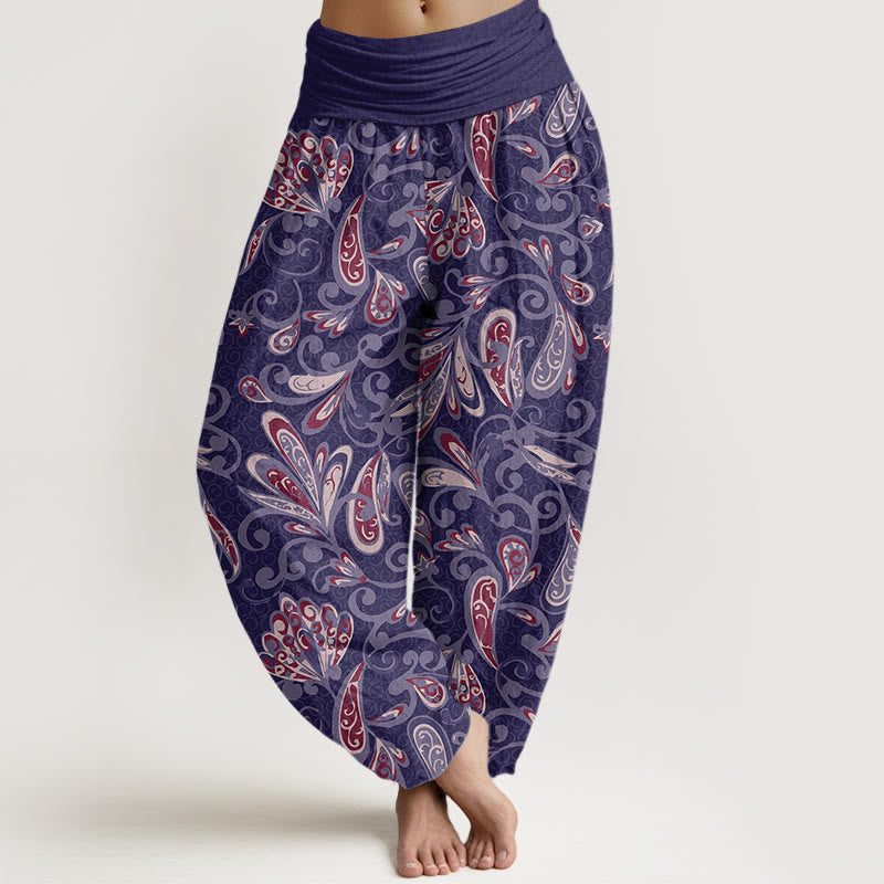 Cotton Casual Flower Petals Design Women's Elastic Waist Harem Pants