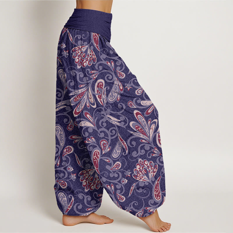 Cotton Casual Flower Petals Design Women's Elastic Waist Harem Pants