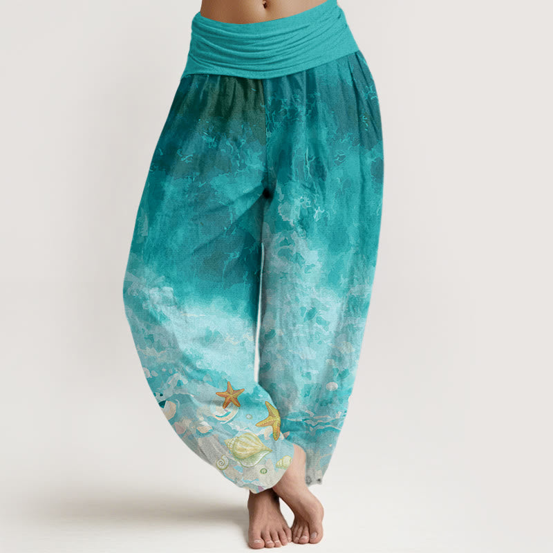 Cotton Vast Ocean Pattern Women's Elastic Waist Harem Pants