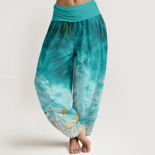 Cotton Vast Ocean Pattern Women's Elastic Waist Harem Pants