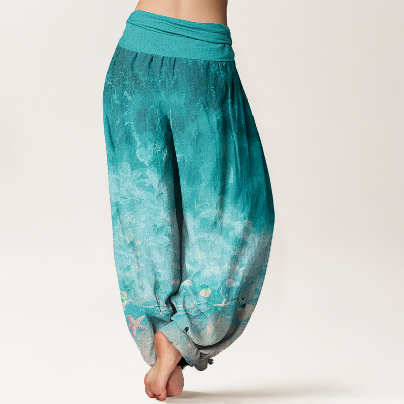 Cotton Vast Ocean Pattern Women's Elastic Waist Harem Pants
