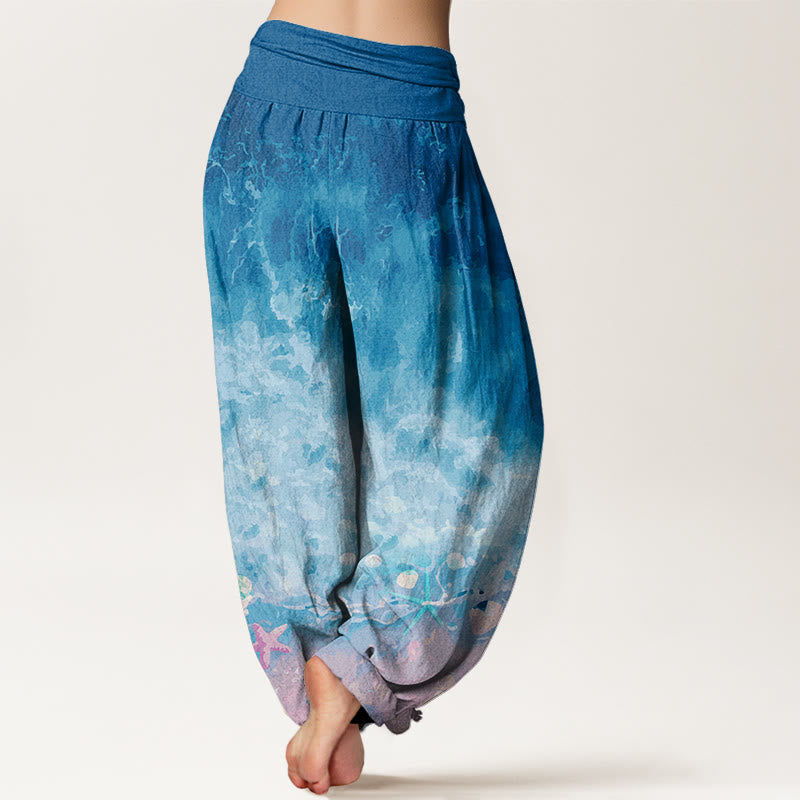Cotton Vast Ocean Pattern Women's Elastic Waist Harem Pants