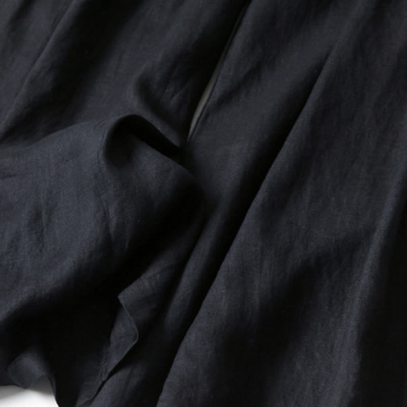 Plain Color Cotton Linen High Waist Wide Leg Pants With Pockets