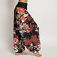 Cotton Red Pink Blooming Flowers Lush Branches Women's Elastic Waist Harem Pants