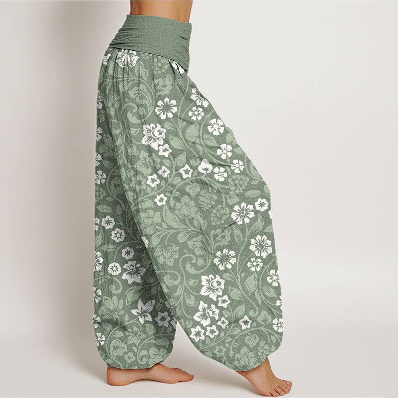 Cotton Small Flowers Intertwining Branches Women's Elastic Waist Harem Pants