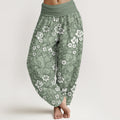 Cotton Small Flowers Intertwining Branches Women's Elastic Waist Harem Pants