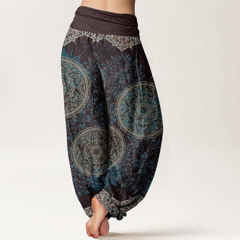 Cotton Mandala Pattern Leaves Women's Elastic Waist Harem Pants