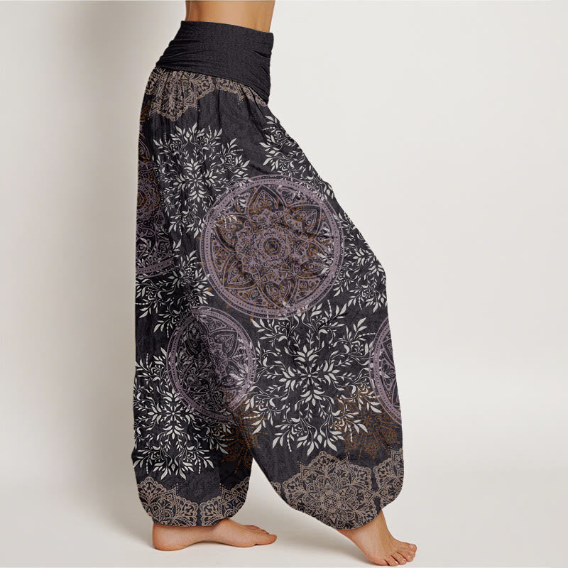 Cotton Mandala Pattern Leaves Women's Elastic Waist Harem Pants