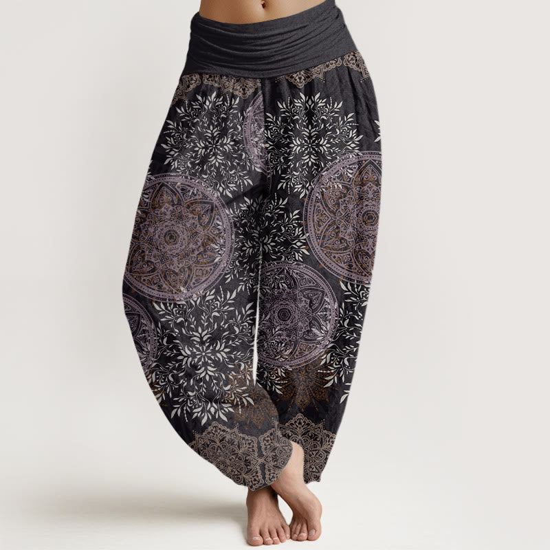 Cotton Mandala Pattern Leaves Women's Elastic Waist Harem Pants