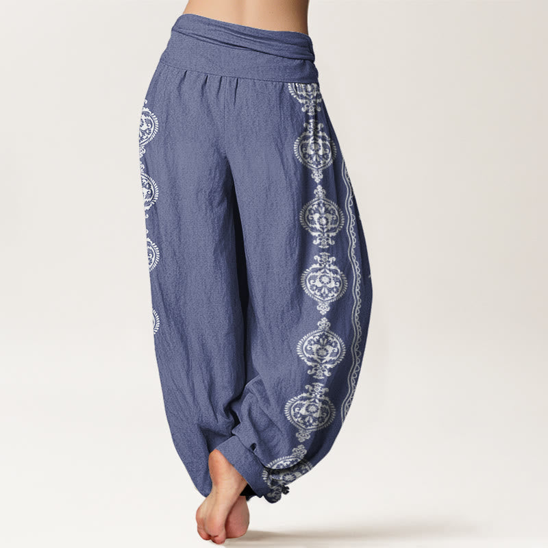 Cotton Mandala Om Mani Padme Hum Women's Elastic Waist Harem Pants
