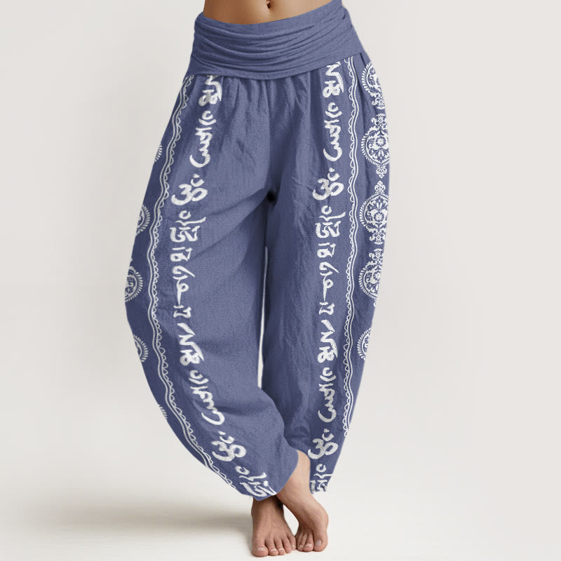 Cotton Mandala Om Mani Padme Hum Women's Elastic Waist Harem Pants