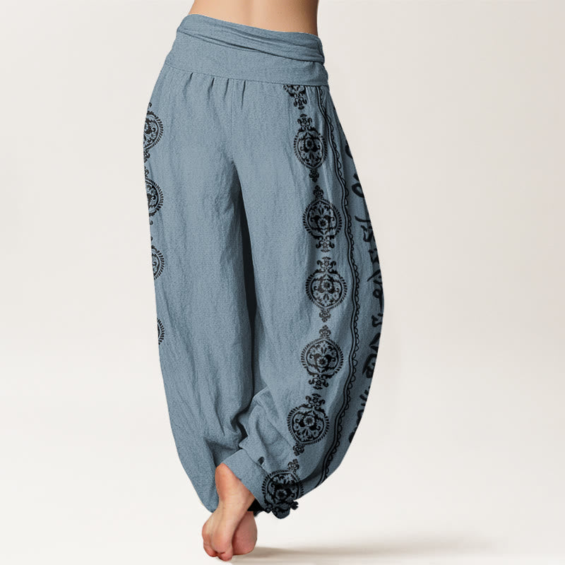 Cotton Mandala Om Mani Padme Hum Women's Elastic Waist Harem Pants