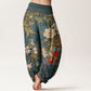 Cotton Casual Peony Flowers Leaves Magpie Women's Elastic Waist Harem Pants