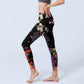 Black Colorful Flowers Print Gym Leggings Women's Yoga Pants
