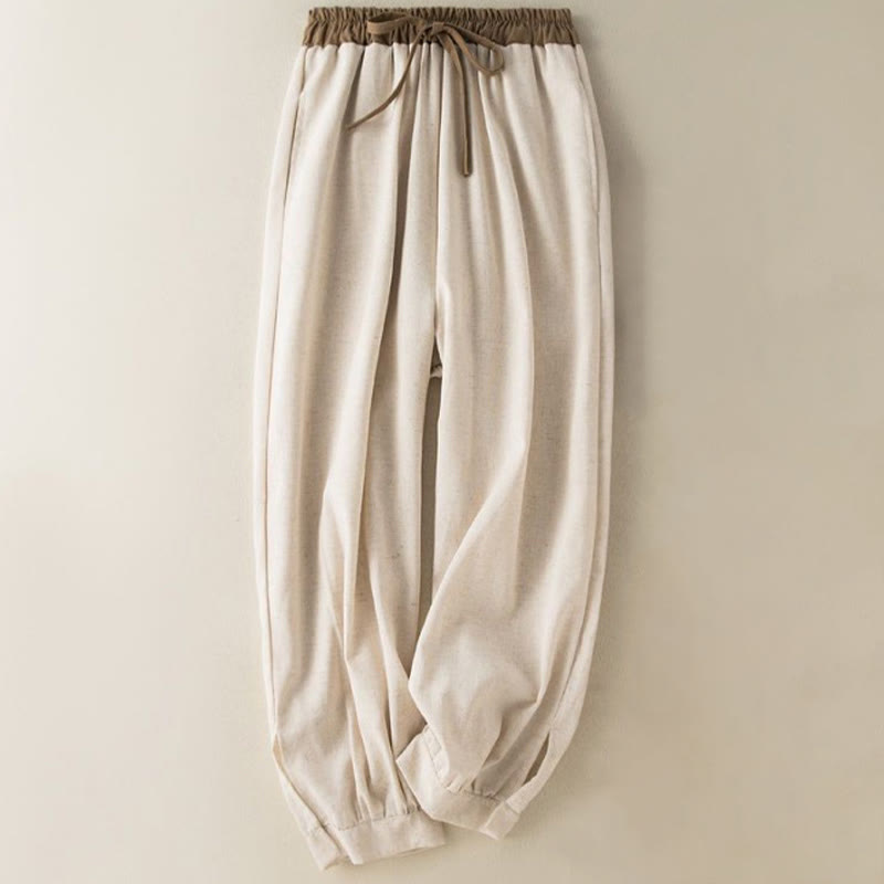 Plain Cotton Drawstring Women's Harem Pants With Pockets
